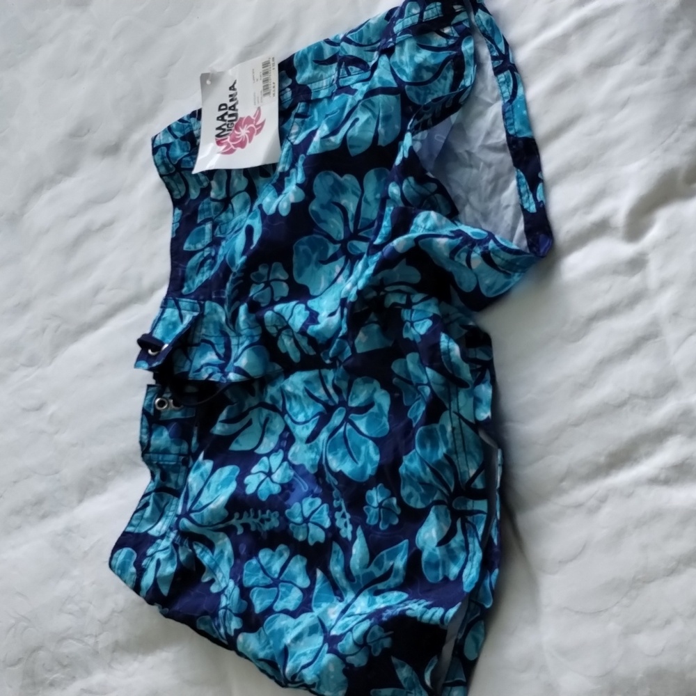 Brand new M Navy and turquoise iguana swim cover up shorts